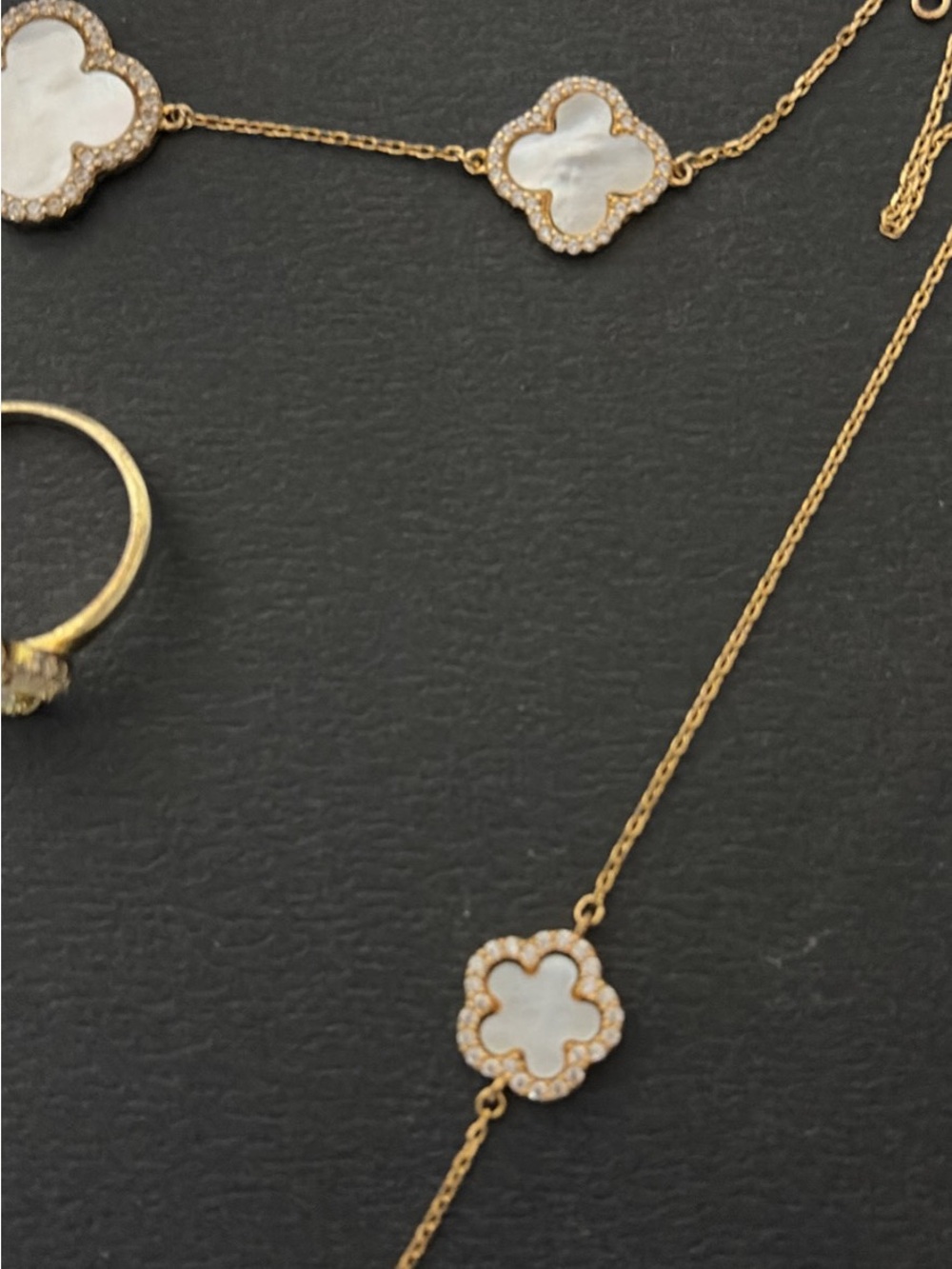 Rachel Zoe sterling silver Gold and White Mother-of-Pearl Clover Necklace Set - Picture 5 of 7